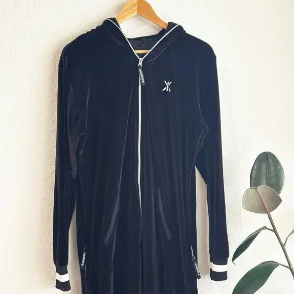 Onepiece Black Hooded Jumpsuit with White Details - Picture 2 of 9